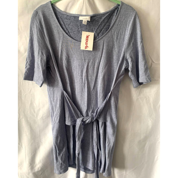 Pure Jill Knit Top Blue Short Sleeve Tie Waist Scoop Neck Shirt Small NWT - Picture 3 of 8